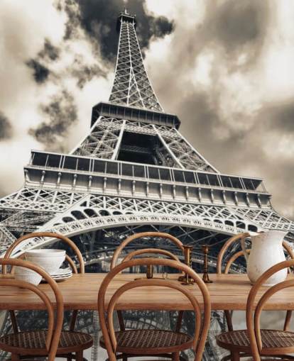 Black and White View of Eiffel Tower from Below Wallpaper