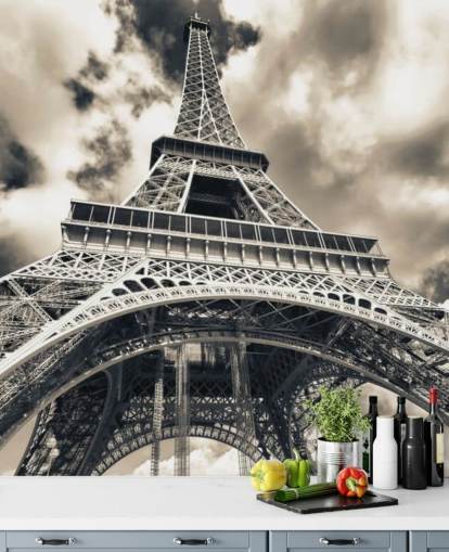 Black and White View of Eiffel Tower from Below Wallpaper