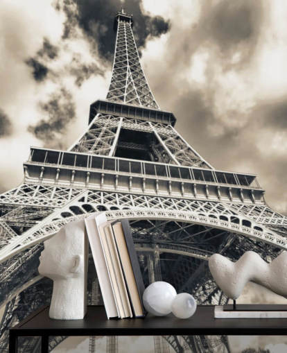 Fondo de pantalla de vista en blanco y negro de la Torre Eiffel desde abajo Fondo de pantalla de vista en blanco y negro de la Torre Eiffel desde abajo