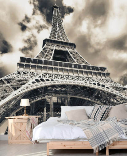 Black and White View of Eiffel Tower from Below Wallpaper