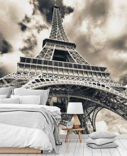 Black and White View of Eiffel Tower from Below Wallpaper Black and White View of Eiffel Tower from Below Wallpaper