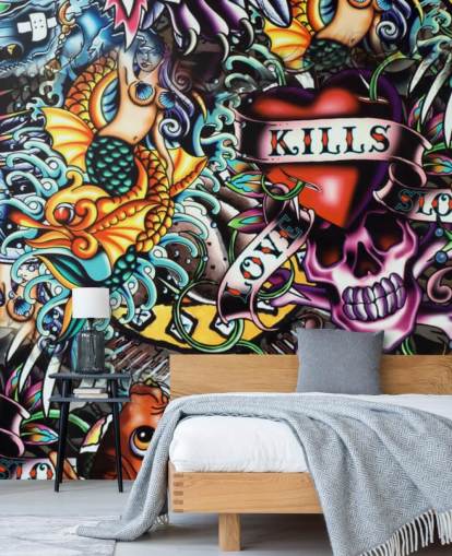 Papel pintado Grafiti de tatuajes coloridos