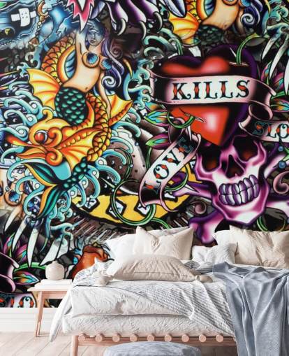 Colourful Tattoo Graffiti Wallpaper Mural