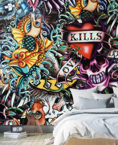 Farverige Tatovering Graffiti Wallpaper Mural Farverige Tatovering Graffiti Wallpaper Mural