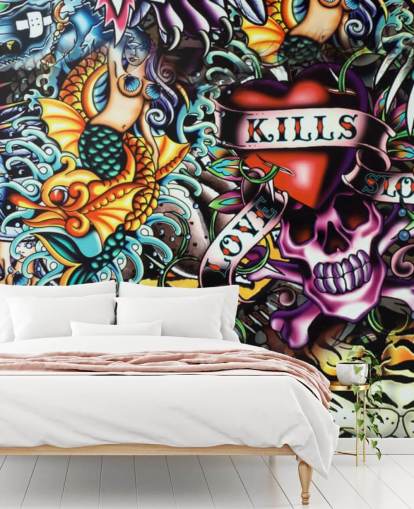 Colourful Tattoo Graffiti Wallpaper Mural