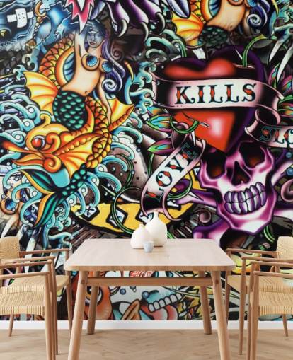 Colourful Tattoo Graffiti Wallpaper Mural