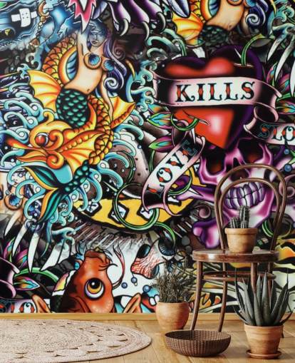 Colourful Tattoo Graffiti Wallpaper Mural