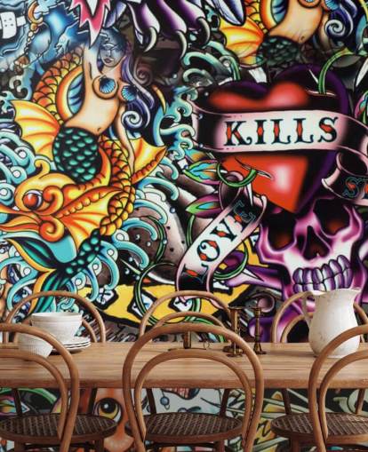 Papier peint Graffiti Tatouage Coloré Papier peint Graffiti Tatouage Coloré