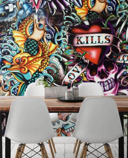Colourful Tattoo Graffiti Wallpaper Mural