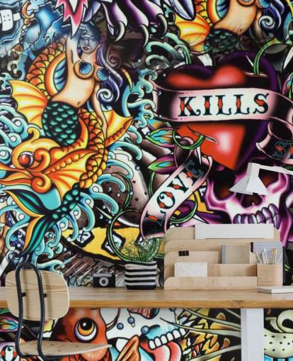 Colourful Tattoo Graffiti Wallpaper Mural