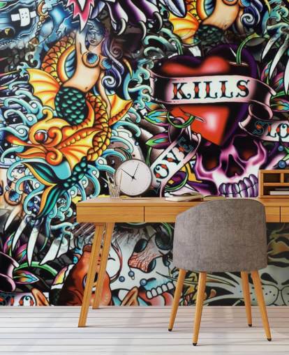 Papel de parede colorido Tattoo Graffiti