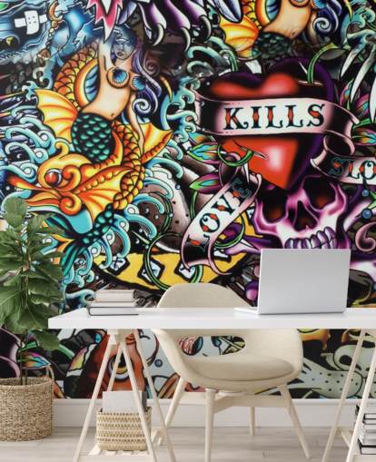 Papel pintado Grafiti de tatuajes coloridos