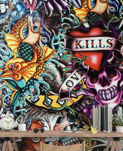 Papel pintado Grafiti de tatuajes coloridos