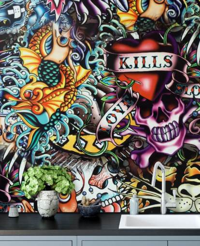 Tapeten-Wandbild „Colorful Tattoo Graffiti Tapeten-Wandbild „Colorful Tattoo Graffiti