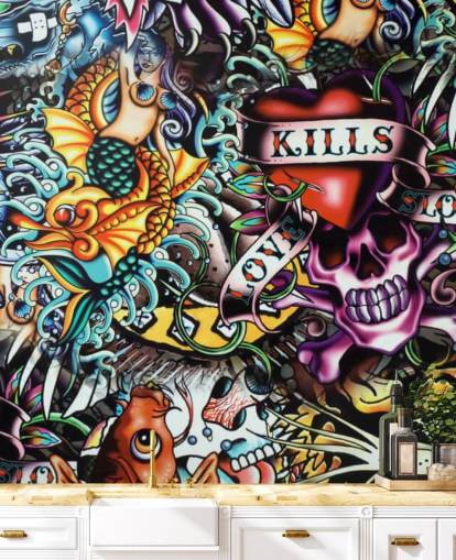 Papel de parede colorido Tattoo Graffiti