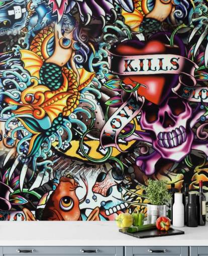 Colourful Tattoo Graffiti Wallpaper Mural