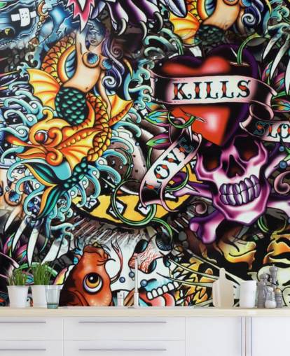 Colourful Tattoo Graffiti Wallpaper Mural