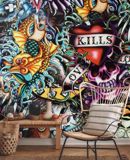 Colourful Tattoo Graffiti Wallpaper Mural