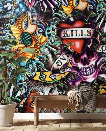 Colourful Tattoo Graffiti Wallpaper Mural