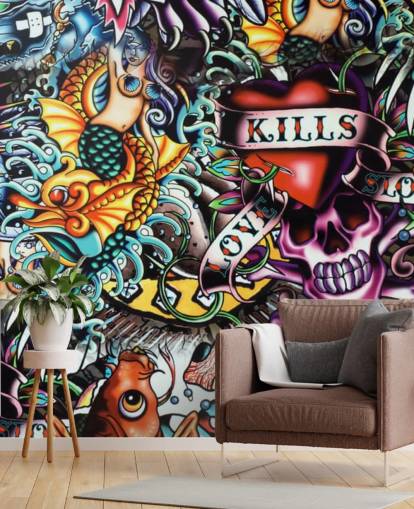 Tapeten-Wandbild „Colorful Tattoo Graffiti Tapeten-Wandbild „Colorful Tattoo Graffiti
