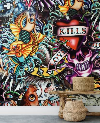 Papel pintado Grafiti de tatuajes coloridos
