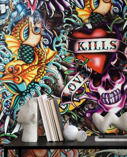 Colourful Tattoo Graffiti Wallpaper Mural