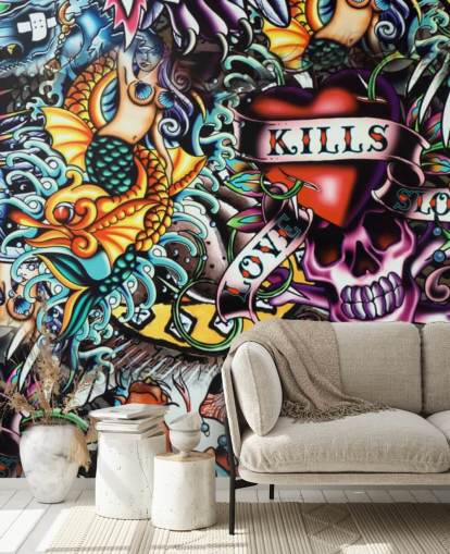 Papel pintado Grafiti de tatuajes coloridos