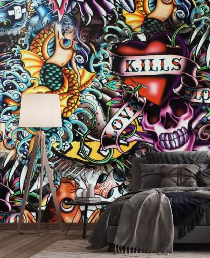 Farverige Tatovering Graffiti Wallpaper Mural
