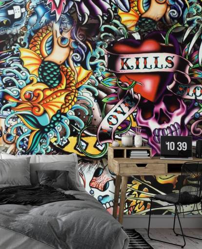 Farverige Tatovering Graffiti Wallpaper Mural Farverige Tatovering Graffiti Wallpaper Mural