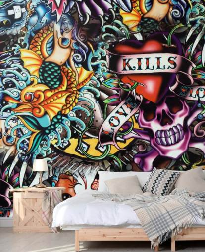 Colourful Tattoo Graffiti Wallpaper Mural