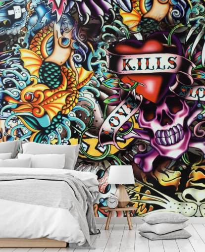 Colourful Tattoo Graffiti Wallpaper Mural Colourful Tattoo Graffiti Wallpaper Mural
