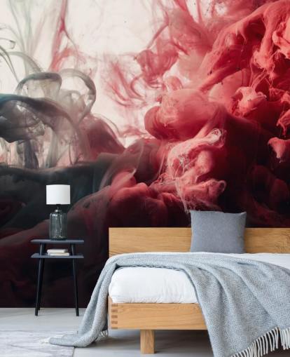 Abstracte muurschildering met rode en zwarte inkt