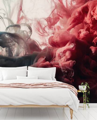 Abstracte muurschildering met rode en zwarte inkt