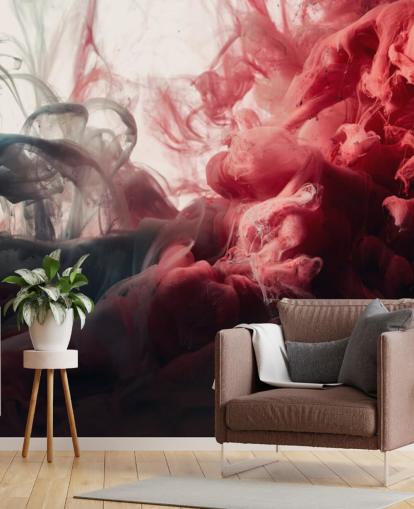 Abstracte muurschildering met rode en zwarte inkt