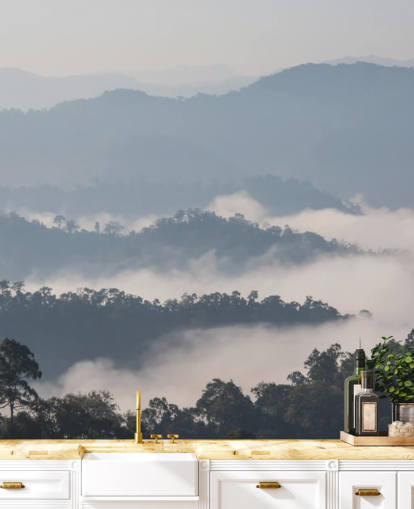 Carta da parati Misty Forest Mountain