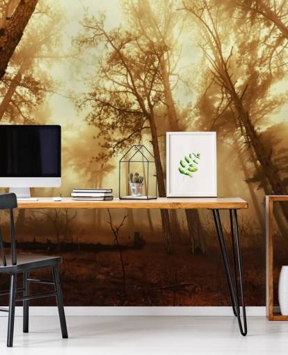 Oranje getint bos behang