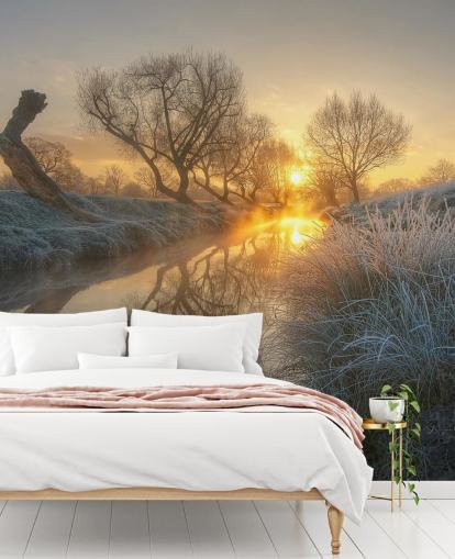 Decorazione murale con fiume ghiacciato al tramonto Decorazione murale con fiume ghiacciato al tramonto