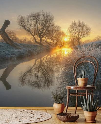 Sunset Frosty River Wall Mural Sunset Frosty River Wall Mural