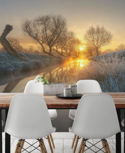 Mural de pared Río helado al atardecer