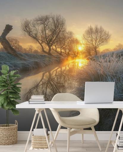 Sunset Frosty River Wall Mural Sunset Frosty River Wall Mural