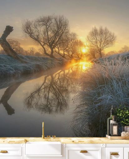 Sunset Frosty River -seinämaalaus Sunset Frosty River -seinämaalaus