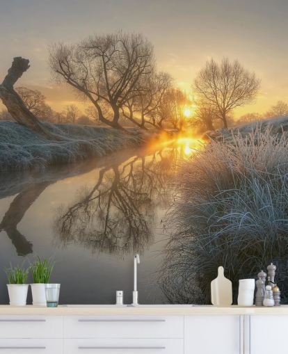 Decorazione murale con fiume ghiacciato al tramonto Decorazione murale con fiume ghiacciato al tramonto