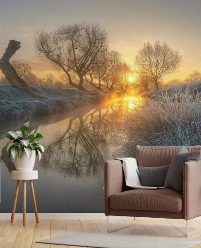 Sunset Frosty River Vægmaleri