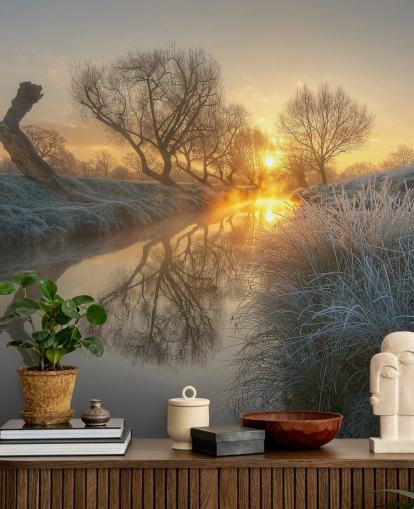 Sonnenuntergang Frostiger Fluss Fototapete