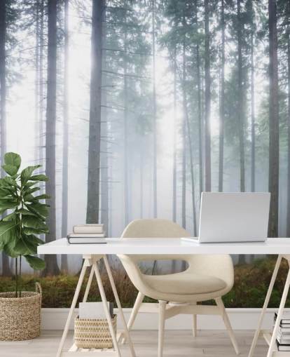 misty forest wallpaper mural called Morning Forest Mist for bedroom, living room or office