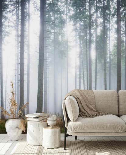 dimmig skog tapetväggmålning kallad Morning Forest Mist för sovrum, vardagsrum eller kontor dimmig skog tapetväggmålning kallad Morning Forest Mist för sovrum, vardagsrum eller kontor