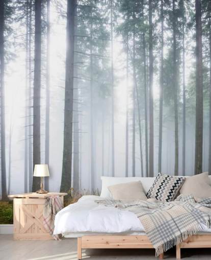 misty forest wallpaper mural called Morning Forest Mist for bedroom, living room or office