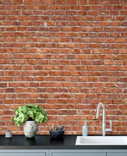 punainen mukautettu tiilitapetti seinämaalaus nimeltä Old Brick Wall keittiöihin punainen mukautettu tiilitapetti seinämaalaus nimeltä Old Brick Wall keittiöihin