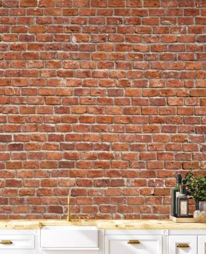 rød tilpasset murstein tapet veggmaleri kalt Old Brick Wall for kjøkken rød tilpasset murstein tapet veggmaleri kalt Old Brick Wall for kjøkken
