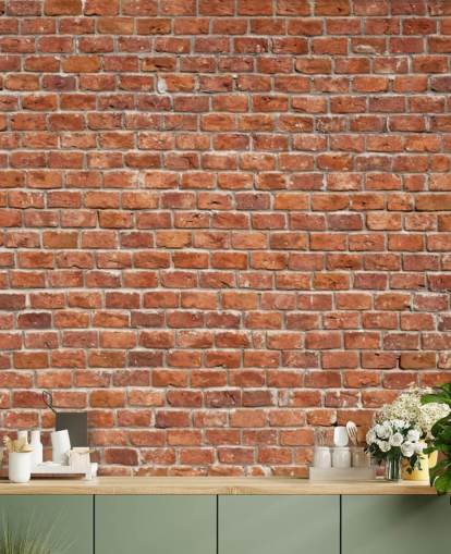röd anpassad tegel tapetväggmålning kallad Old Brick Wall för kök
